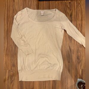 Joe Fresh Beige 3/4 Sleeve Scoop Neck Thin Knit Sweater
